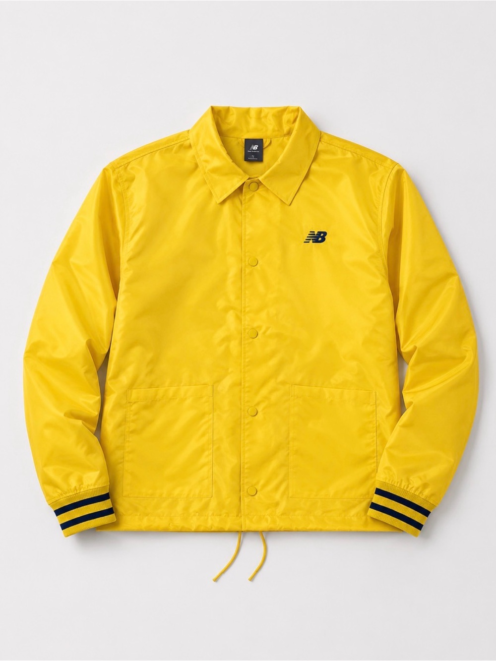 New Balance Yellow mens' Coach Jacket with Navy Trim